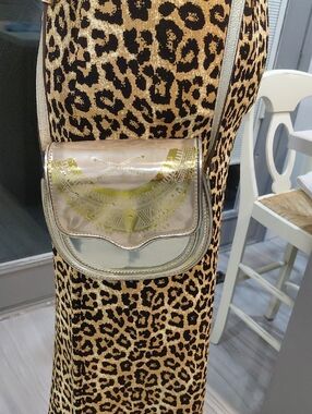 Genuine Leather Metallic Gold Small Crossbody Bag with Embossed Accent